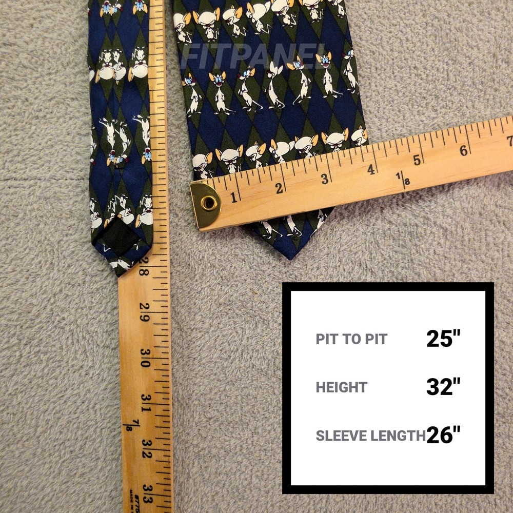 Warner Bros Pinky and the Brain Tie Mens Navy Green Argyle Vintage 90s Silk Tie - Picture 3 of 5